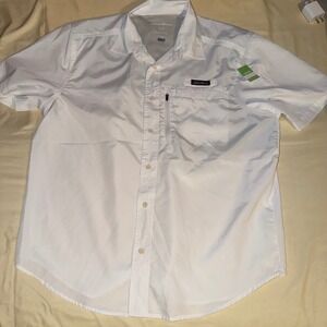 Eddie Bauer Mens L White Short Sleeve Ripstop Fishing Hiking Shirt
